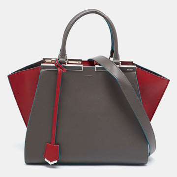Fendi Grey/Red Leather 3Jours Large Tote