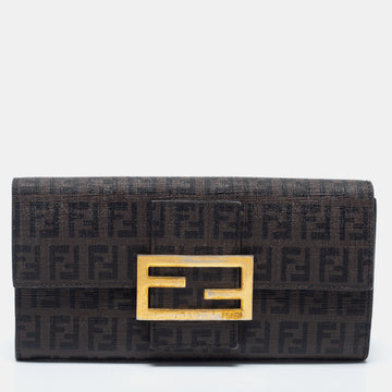 Fendi Tobacco Zucchino Coated Canvas Forever Continental Wallet