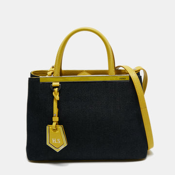Fendi Navy Blue/Yellow Denim and Leather Small 2Jours Tote