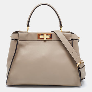 Fendi Beige Leather Peekaboo Medium Top Handle Bag