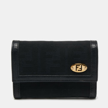 Fendi Black Zucca Canvas and Leather French Wallet