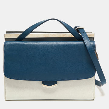 Fendi Blue/White Leather Small Demi Jour Top Handle Bag