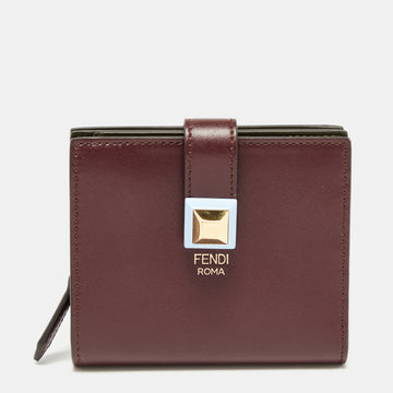 Fendi Burgundy Leather Rainbow Stud Compact Wallet