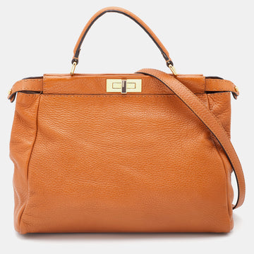 Fendi Brown Leather Large Peekaboo Top Handle Bag