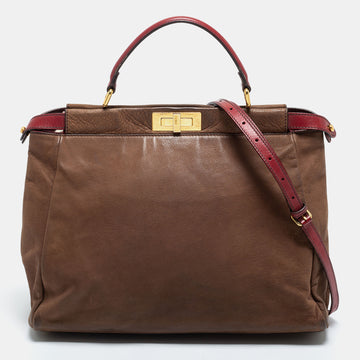 Fendi Brown Leather Peekaboo Large Top Handle Bag