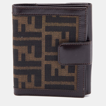 Fendi Brown Zucca Canvas and Leather FF Flap Compact Wallet