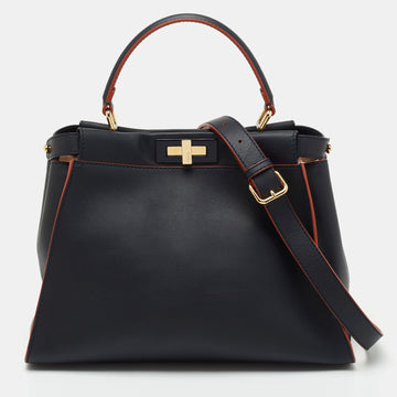 Fendi Dark Blue Leather Medium Peekaboo Top Handle Bag