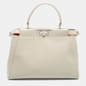 Fendi Off White Leather Medium Peekaboo Top Handle Bag
