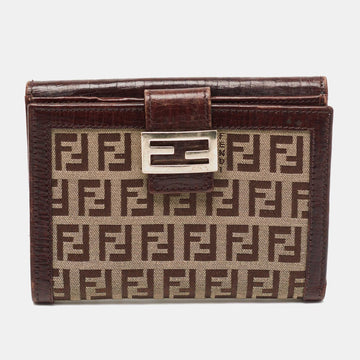 Fendi Beige/Brown Zuchino Canvas and Leather Forever Flap Wallet