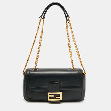 Fendi Black Leather Baguette Shoulder Bag