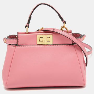 Fendi Pink Leather Micro Peekaboo Crossbody Bag