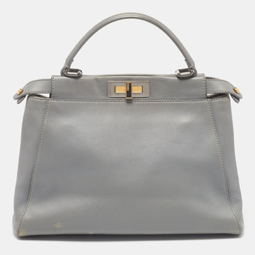 FENDI Grey Leather Medium Peekaboo Top Handle Bag