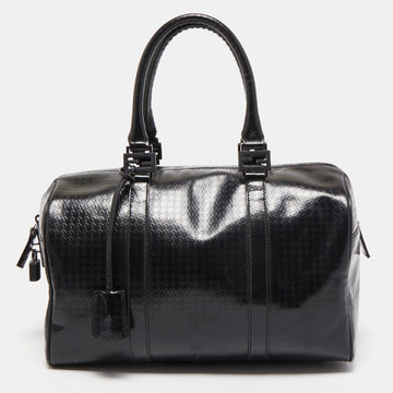 FENDI Black Zucca Embossed Leather Medium Forever Bauletto Boston Bag