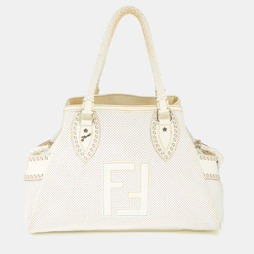 FENDI Off White Perforated Patent Leather Chef De Jour Bag