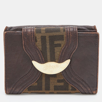 FENDI Beige/Brown Zucca Canvas and Leather Compact Wallet
