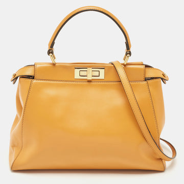 FENDI Mustard Leather Medium Peekaboo Top Handle Bag