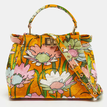 FENDI Multicolor Floral Print Velvet Mini Peekaboo Top Handle Bag