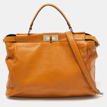 FENDI Tan Leather Large Peekaboo Top Handle Bag