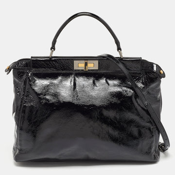 FENDI Black Patent Leather Large Peekaboo Top Handle Bag