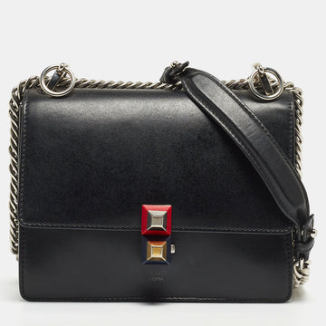 FENDI Black Leather Studded Mini Kan I Shoulder Bag