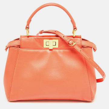 FENDI Orange Leather Mini Peekaboo Top Handle Bag