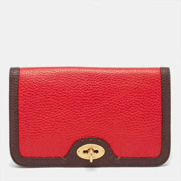 FENDI Dark Brown/Red Selleria Leather Flap Clutch