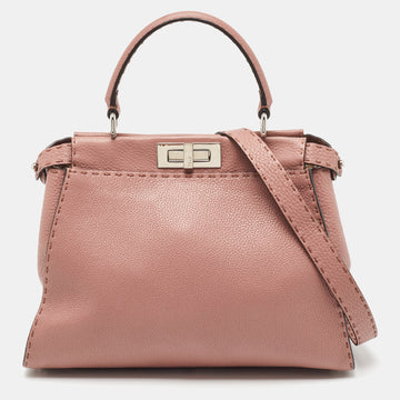 FENDI Old Rose Leather Medium Peekaboo Top Handle Bag