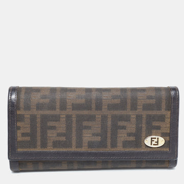 FENDI Dark Brown/Tobacco Zucca Canvas and Leather Trifold Continental Wallet