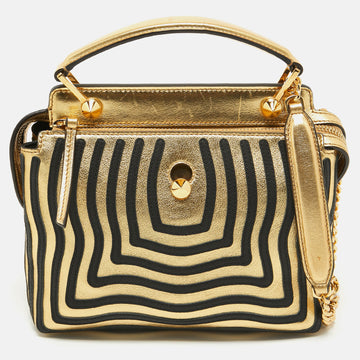 FENDI Gold/Black Leather Small Gold Edition Dotcom Click Top Handle Bag