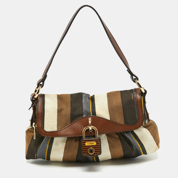 FENDI Multicolor Striped Fabric and Leather Limited Edition Chef Flap Bag