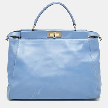 FENDI Blue Leather Large Peekaboo Top Handle Bag