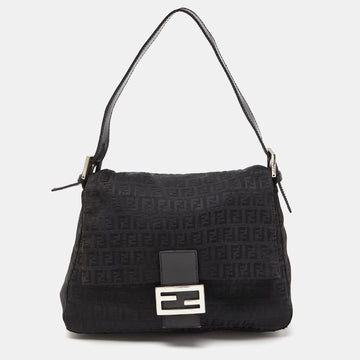 FENDI Black Zucchino Canvas and Leather Mama Baguette Bag