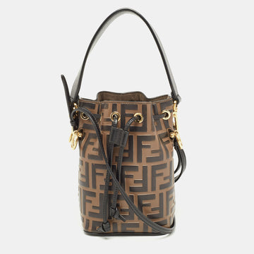 FENDI Brown/Black Zucca Leather Mini Mon Tresor Drawstring Bucket Bag