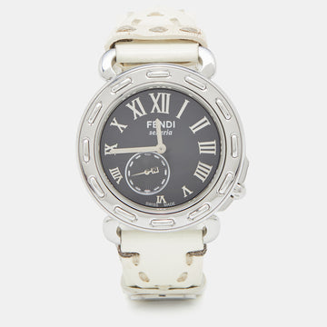 Fendi Black Stainless Steel Leather Selleria 8100M Women's Wristwatch 37 mm