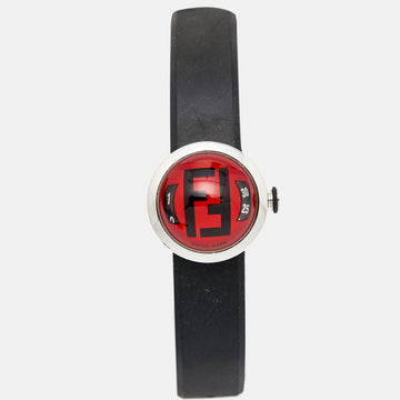 Fendi Red Stainless Steel Rubber Bussola Bubble 8010L Women's Wristwatch 27 mm