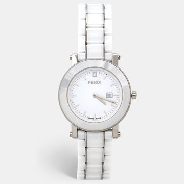 Fendi White Ceramic Stainless Steel 6400G Women's Wristwatch 38 mm
