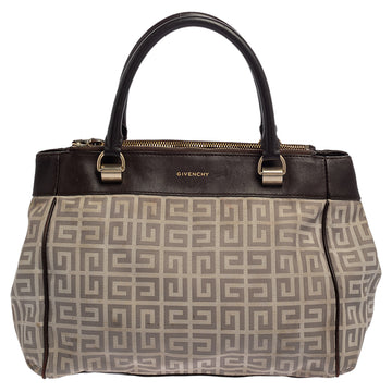 Givenchy Dark Brown/White Monogram Canvas and Leather Double Zip Tote