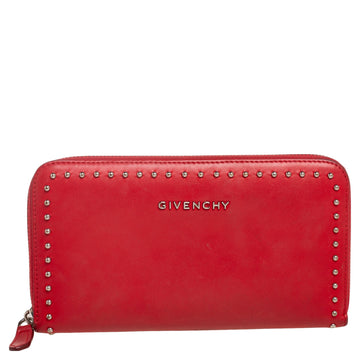 Givenchy Red Leather Studded Pandora Zip Around Wallet