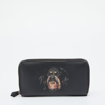 Givenchy Black Leather Rottweiler Zip Around Wallet