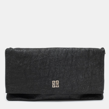 Givenchy Black Leather Flap Fold Over Clutch