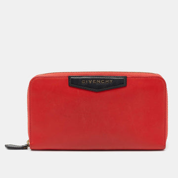 Givenchy Red/Black Leather Antigona Zip Around Wallet