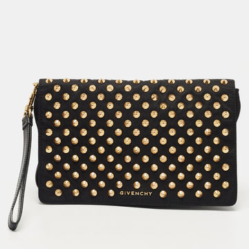 Givenchy Black Fabric and Leather Studded Flap Clutch
