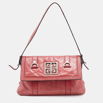 Givenchy Rose Pink Leather Logo Flap Baguette