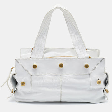 Givenchy White Leather Button Snap Satchel