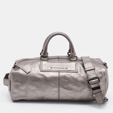 Givenchy Silver Leather Zip Duffle Bag