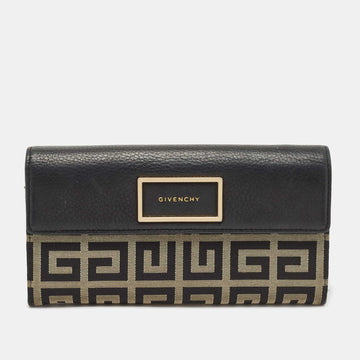 GIVENCHY Black Monogram Canvas and Leather Flap Continental Wallet