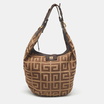 GIVENCHY Beige/Brown Monogram Canvas and Leather Hobo