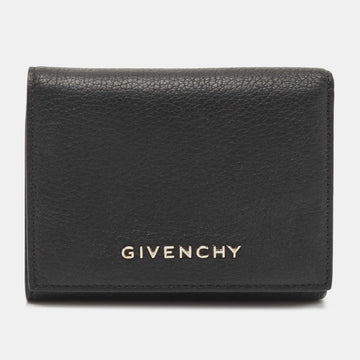 GIVENCHY Black Leather Logo Trifold Compact Wallet