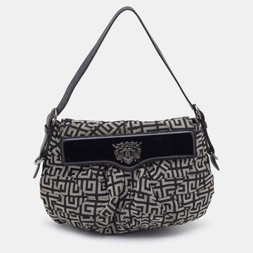 GIVENCHY Grey/Black Monogram Canvas and Patent Leather Hobo