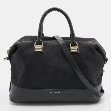 GIVENCHY Black Monogram Canvas and Leather Zip Satchel